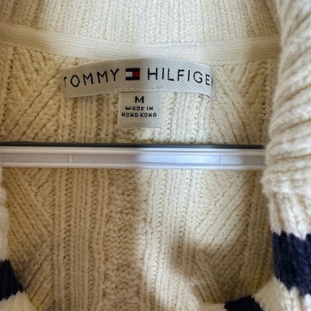 Tommy Hilfiger Womens Cable Knit Open Cardigan Varsity Stripe Preppy Ivy League - Picture 4 of 9